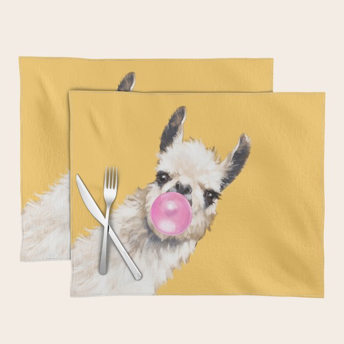 Bubble Gum Sneaky Llama in Yellow Placemat Gallery Image 1