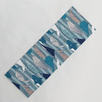 Origami Sea // linen texture and nautical stripes background teal white and taupe whales Yoga Mat Gallery Image 1