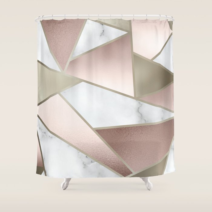 Geometric Art, Rose Gold, Blush Pink, Marble Prints Shower Curtain Gallery Image 1