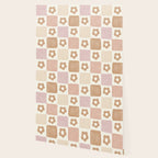 Checkered Floral - Pink Brown Beige Wallpaper Gallery Image 2