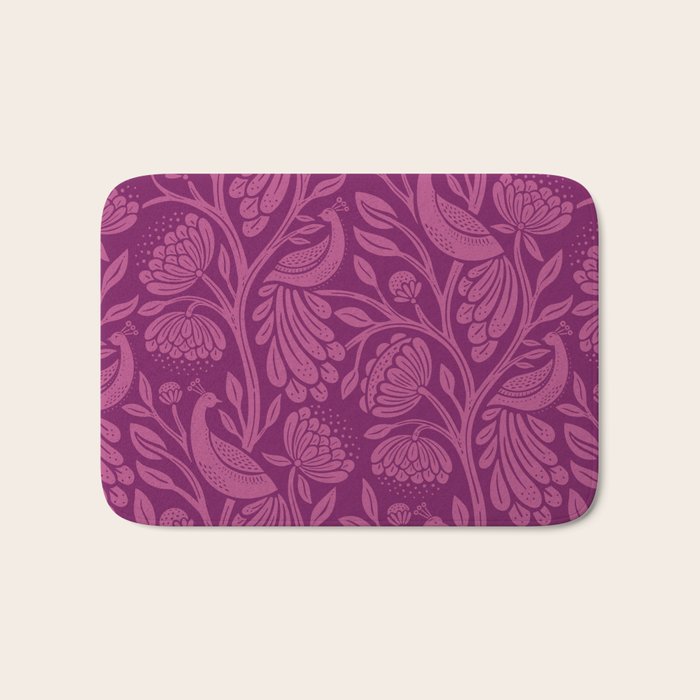 Peacock Dreams - berry Bath Mat Gallery Image 1
