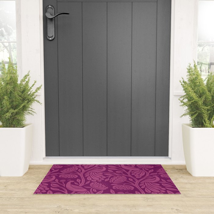 Peacock Dreams - berry Welcome Mat Gallery Image 3