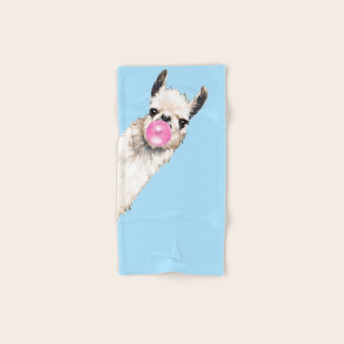 Bubble Gum Sneaky Llama in Blue Bath Towel Gallery Image 1