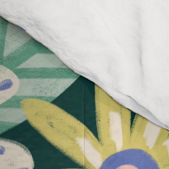 Summer Bloom - Dark Green Background  Comforter Gallery Image 4