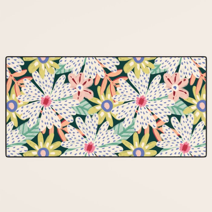 Summer Bloom - Dark Green Background  Desk Mat Gallery Image 3