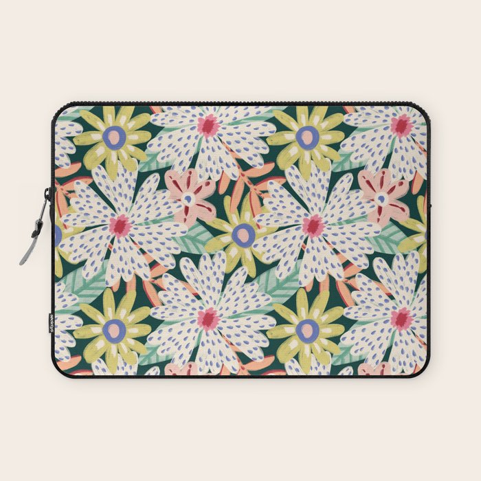 Summer Bloom - Dark Green Background  Laptop Sleeve Gallery Image 1