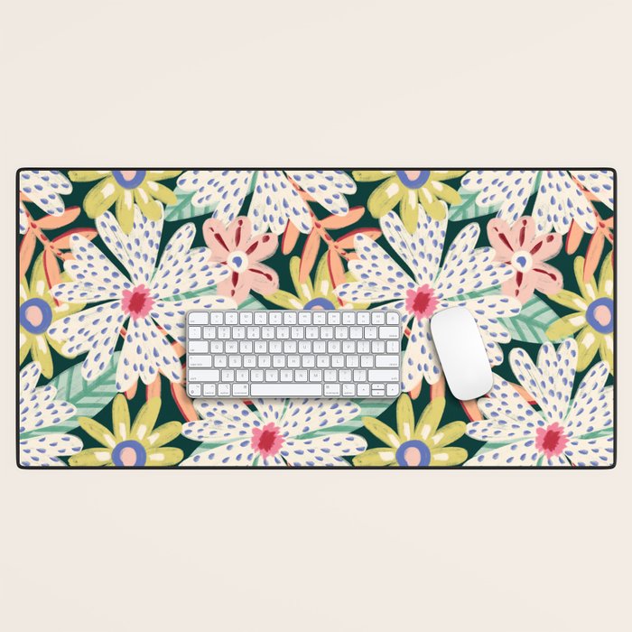 Summer Bloom - Dark Green Background  Desk Mat Gallery Image 1