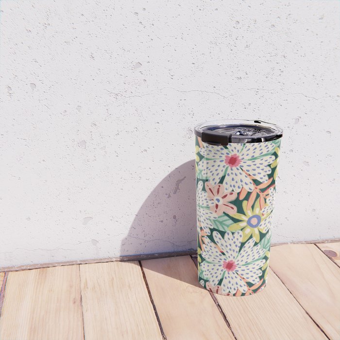 Summer Bloom - Dark Green Background  Travel Mug Gallery Image 4