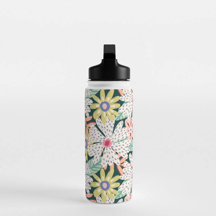 Summer Bloom - Dark Green Background  Water Bottle Gallery Image 3
