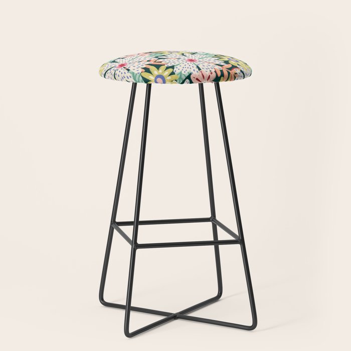 Summer Bloom - Dark Green Background  Stool Gallery Image 1