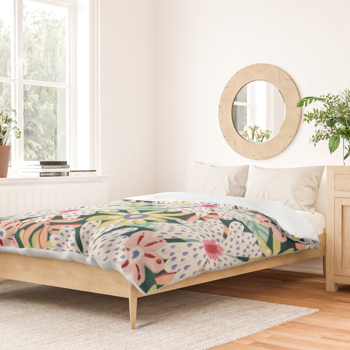 Summer Bloom - Dark Green Background  Duvet Cover Gallery Image 2