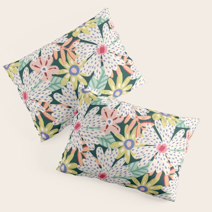 Summer Bloom - Dark Green Background  Pillow Sham Gallery Image 3
