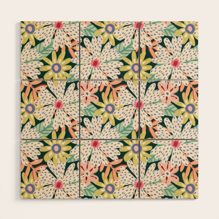 Summer Bloom - Dark Green Background  Wood Wall Art Gallery Image 1