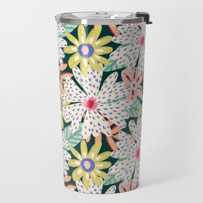 Summer Bloom - Dark Green Background  Travel Mug Gallery Image 2