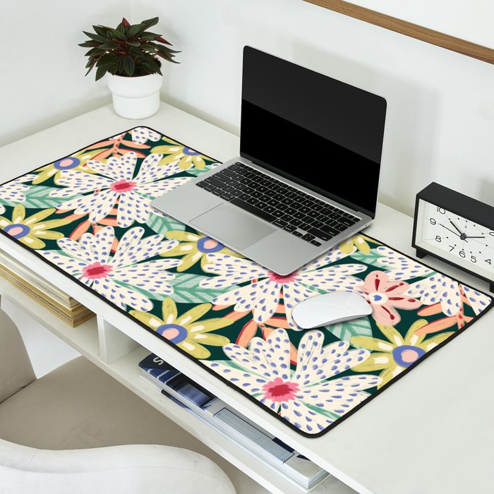 Summer Bloom - Dark Green Background  Desk Mat Gallery Image 2