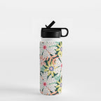Summer Bloom - Dark Green Background  Water Bottle Gallery Image 1