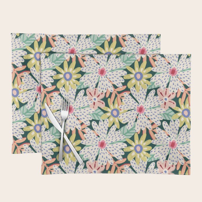 Summer Bloom - Dark Green Background  Placemat Gallery Image 1