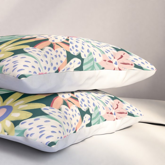 Summer Bloom - Dark Green Background  Pillow Sham Gallery Image 3