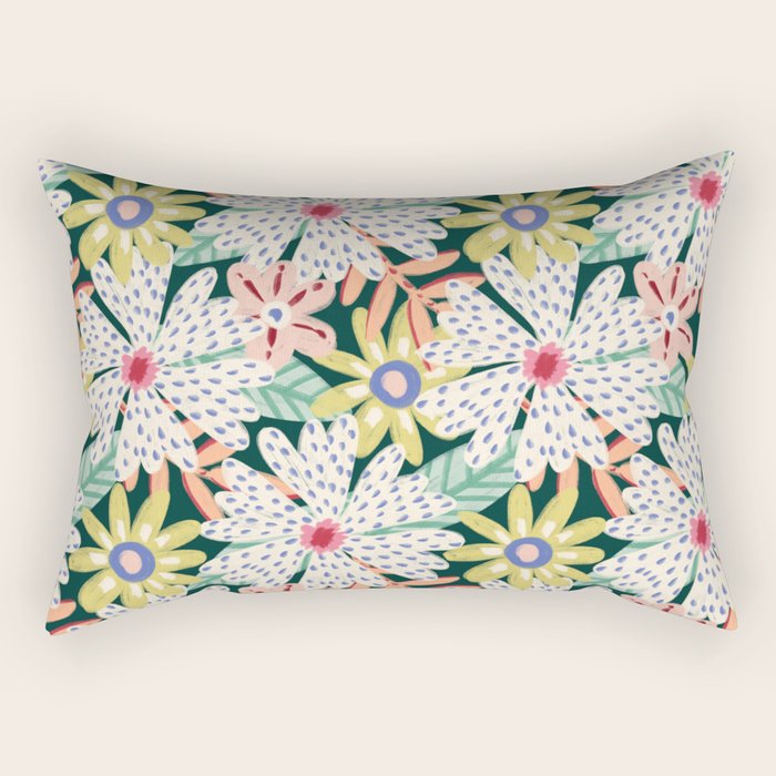 Summer Bloom - Dark Green Background  Rectangular Pillow Gallery Image 2