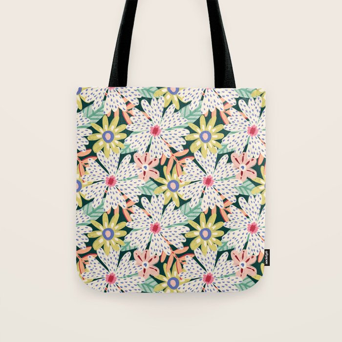 Summer Bloom - Dark Green Background  Tote Bag Gallery Image 1