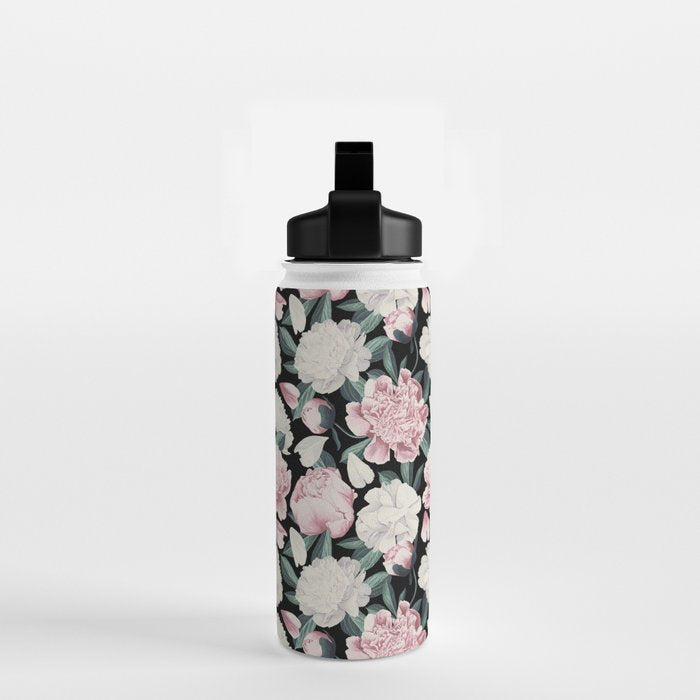 Chic Peonies on Black Water Bottle Gallery Image 2