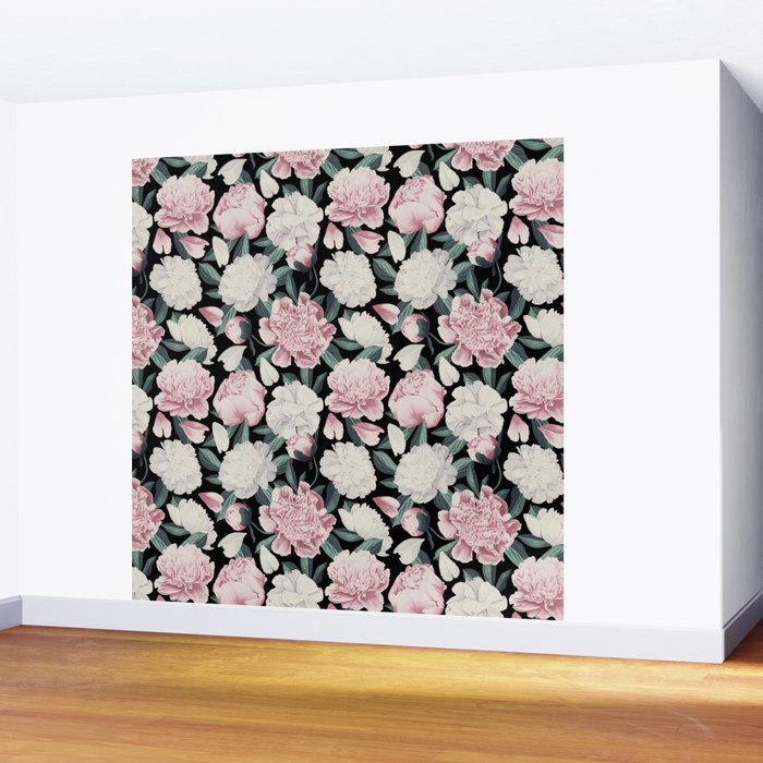 Chic Peonies on Black Wall Mural Gallery Image 2