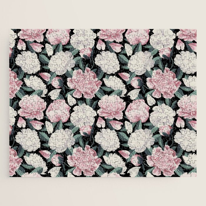 Chic Peonies on Black Jigsaw Puzzle Gallery Image 1