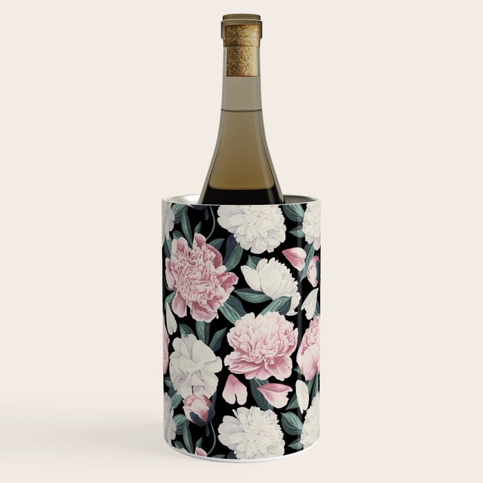Chic Peonies on Black Wine Chiller Gallery Image 1