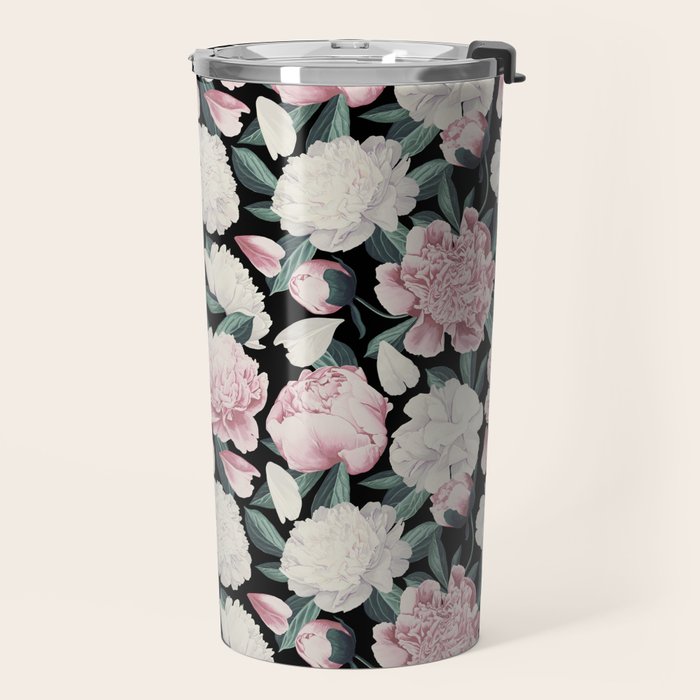 Chic Peonies on Black Travel Mug Gallery Image 2
