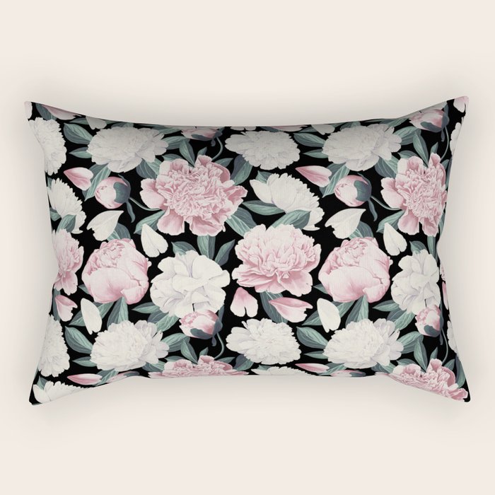 Chic Peonies on Black Rectangular Pillow Gallery Image 2