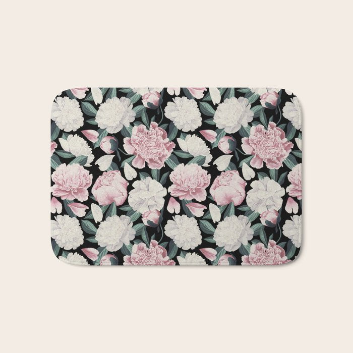 Chic Peonies on Black Bath Mat Gallery Image 1