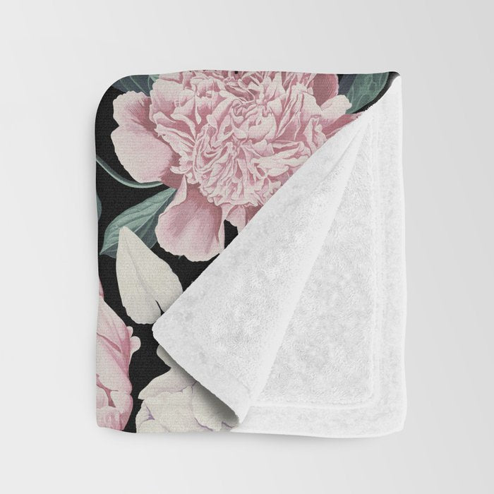 Chic Peonies on Black Throw Blanket Gallery Image 3