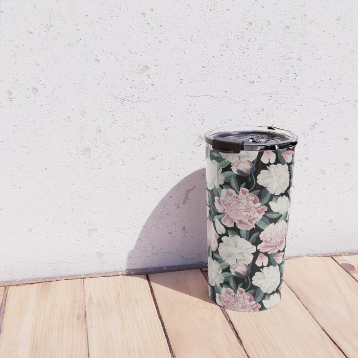 Chic Peonies on Black Travel Mug Gallery Image 4