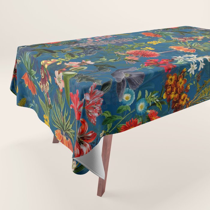 Vintage & Shabby Chic - Blue Midnight Spring Botancial Flower Garden Tablecloth Gallery Image 1
