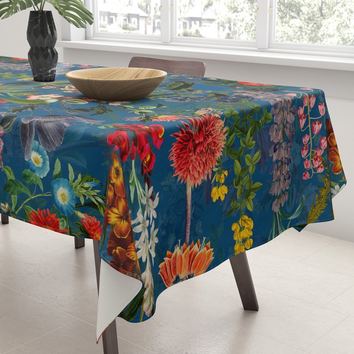 Vintage & Shabby Chic - Blue Midnight Spring Botancial Flower Garden Tablecloth Gallery Image 3