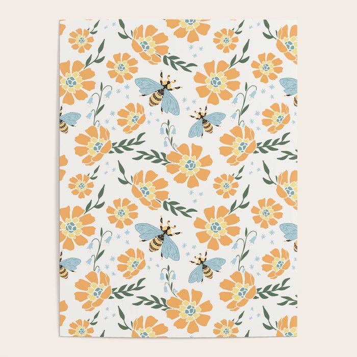 Honey Bees and Orange Flowers Poster Gallery Image 4