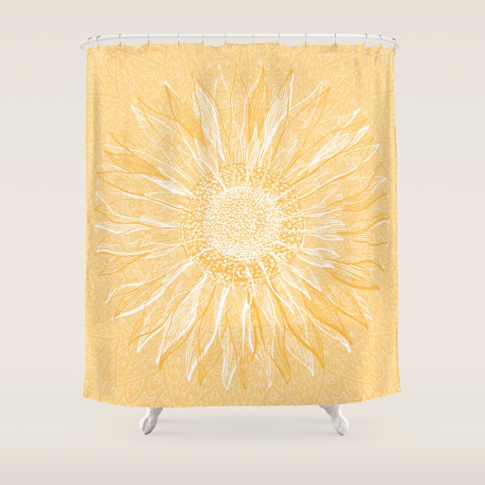 Mandala, Sunflower Prints, Yellow Shower Curtain Gallery Image 1