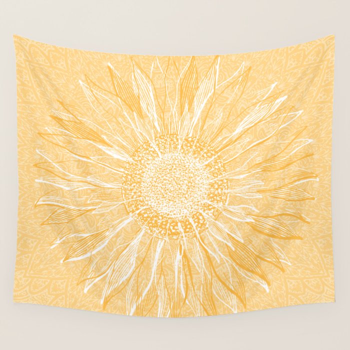 Mandala, Sunflower Prints, Yellow Wall Tapestry Gallery Image 4