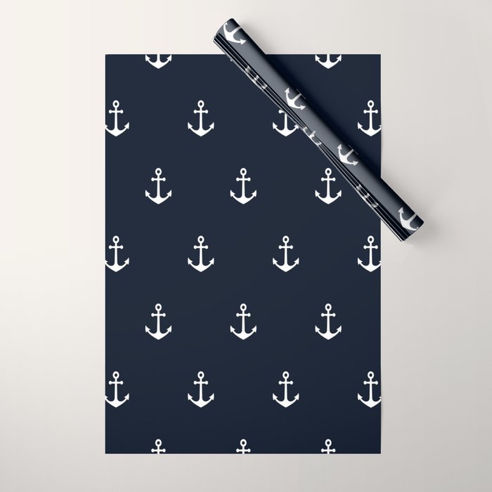 Dark Blue Anchor Pattern Wrapping Paper Gallery Image 1