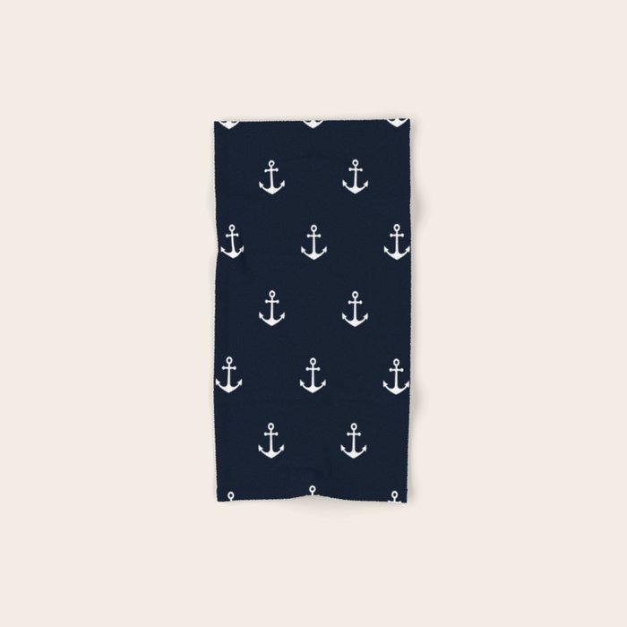 Dark Blue Anchor Pattern Bath Towel Gallery Image 1