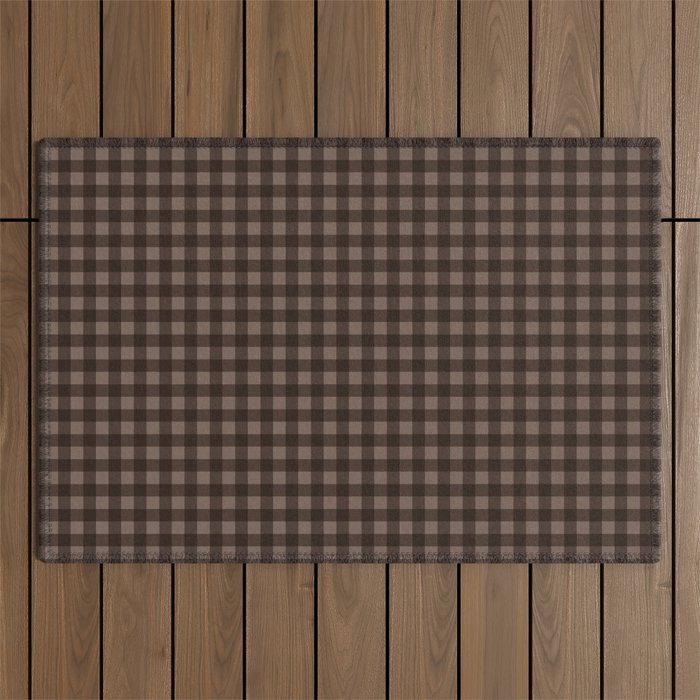 Gingham Plaid Pattern - Earthy Brown Outdoor Rug Gallery Image 1