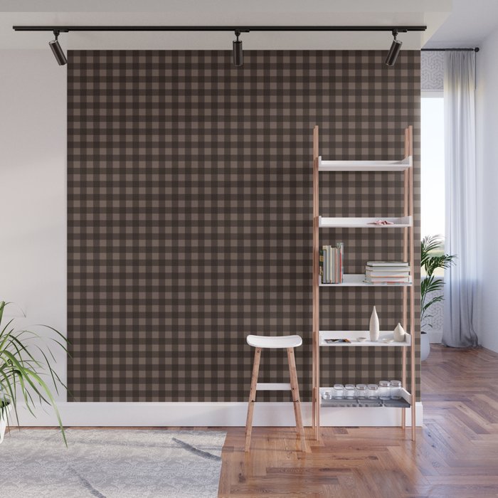 Gingham Plaid Pattern - Earthy Brown Wall Mural Gallery Image 1