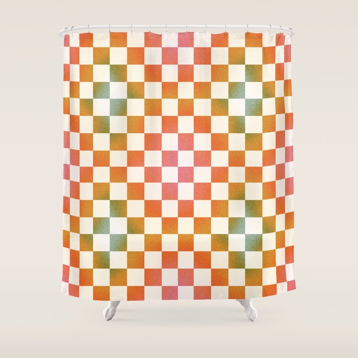 Rainbow Checkered Print in Cream Shower Curtain Gallery Image 1