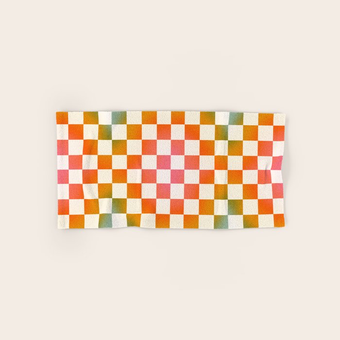 Rainbow Checkered Print in Cream Bath Towel Gallery Image 1