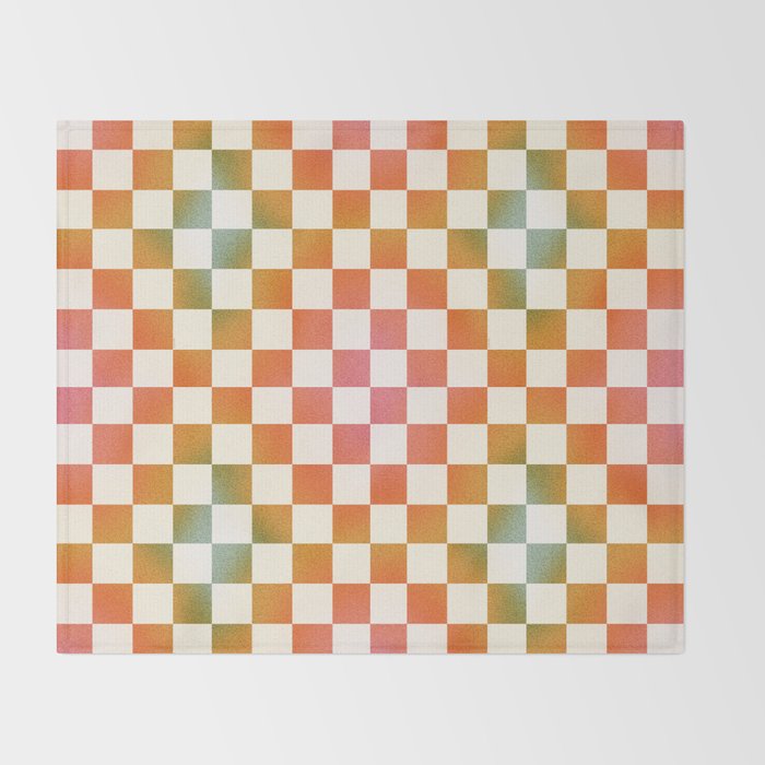 Rainbow Checkered Print in Cream Throw Blanket Gallery Image 2