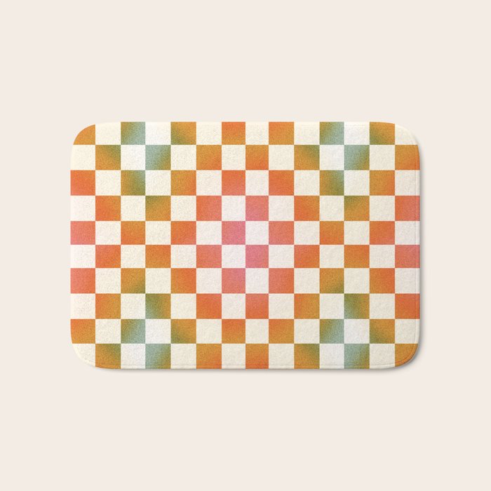 Rainbow Checkered Print in Cream Bath Mat Gallery Image 1