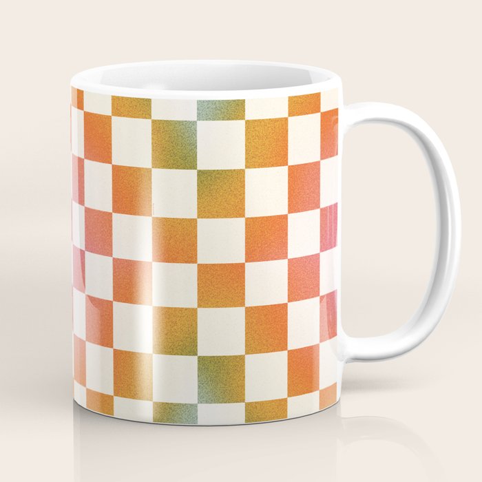 Rainbow Checkered Print in Cream Coffee Mug Gallery Image 1