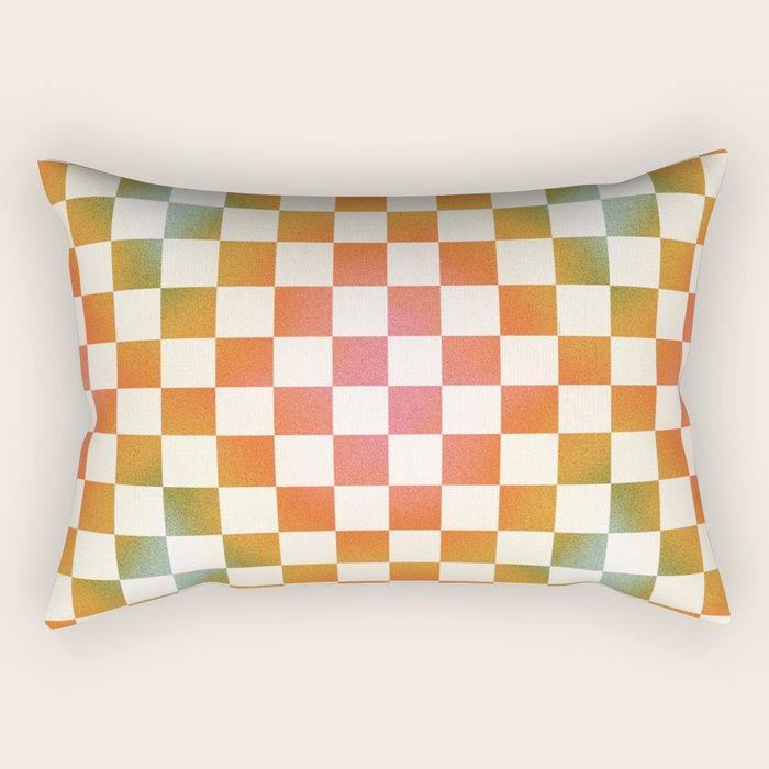 Rainbow Checkered Print in Cream Rectangular Pillow Gallery Image 2