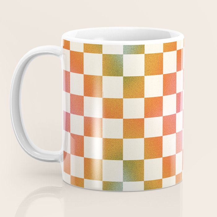 Rainbow Checkered Print in Cream Coffee Mug Gallery Image 3