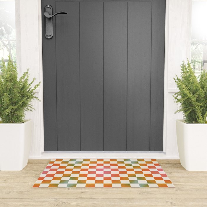 Rainbow Checkered Print in Cream Welcome Mat Gallery Image 3
